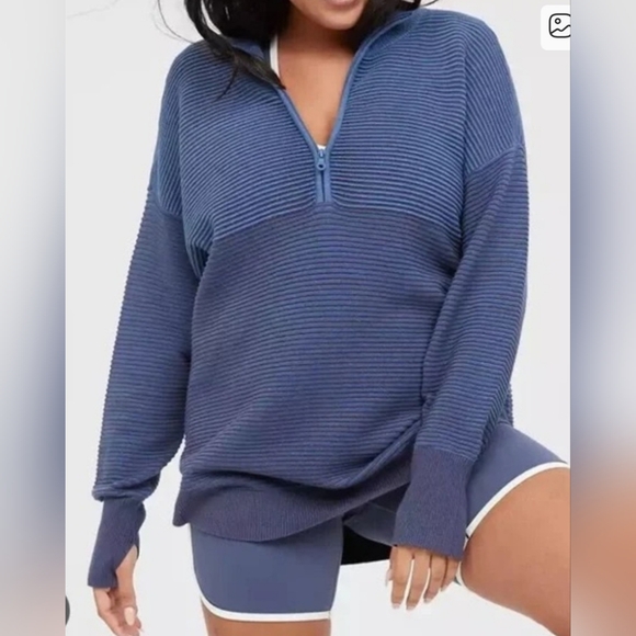 Aerie Offline Home Stretch Ribbed Oversized Boyfriend Quarter Zip Sweater Size M - Picture 7 of 8